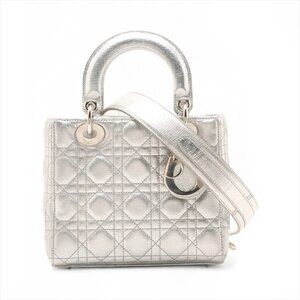 👜 Christian Dior My Lady Dior Leather 2-Way Handbag Silver